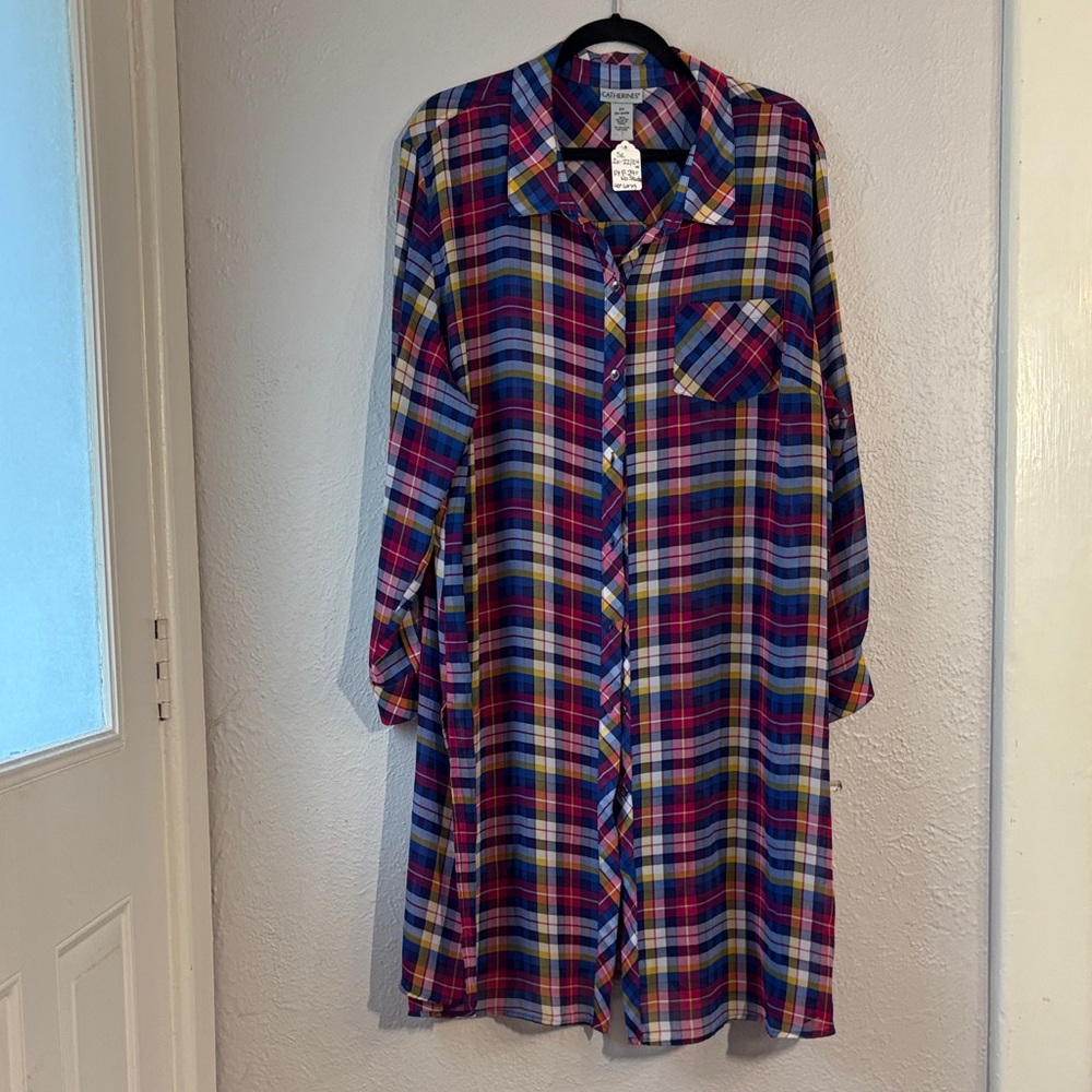 Catherines Multicolor Sheer Plaid Shirt Dress/Duster.   #13